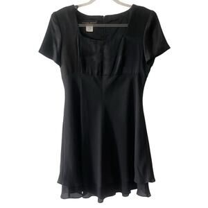 Donna Rico Vintage Short Sleeve Satin Bodice 2 Tier Chiffon Skirt Dress Black 8